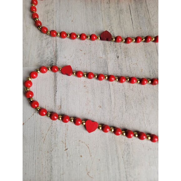 Vintage wooden Valentine garland unique heart home decor - Picture 5 of 9